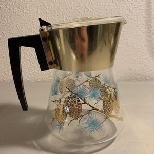 MCM Douglas Flameproof Gold PineCone Perculator Glass Coffee Pot Carafe Teal